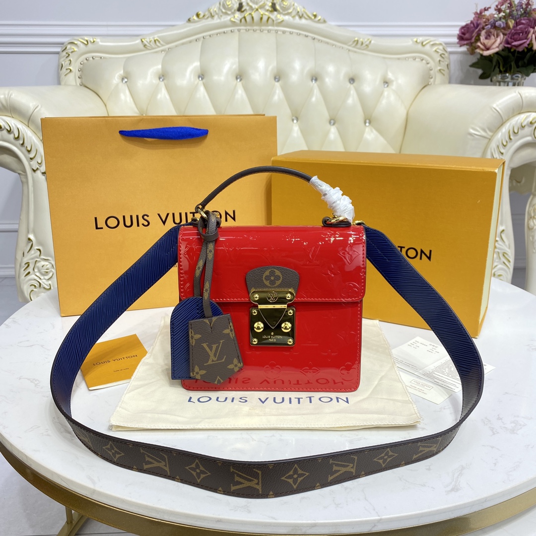 Louis Vuitton SPRING STREET Handbag Monogram Vernis Patent M90505 Scarlet Red